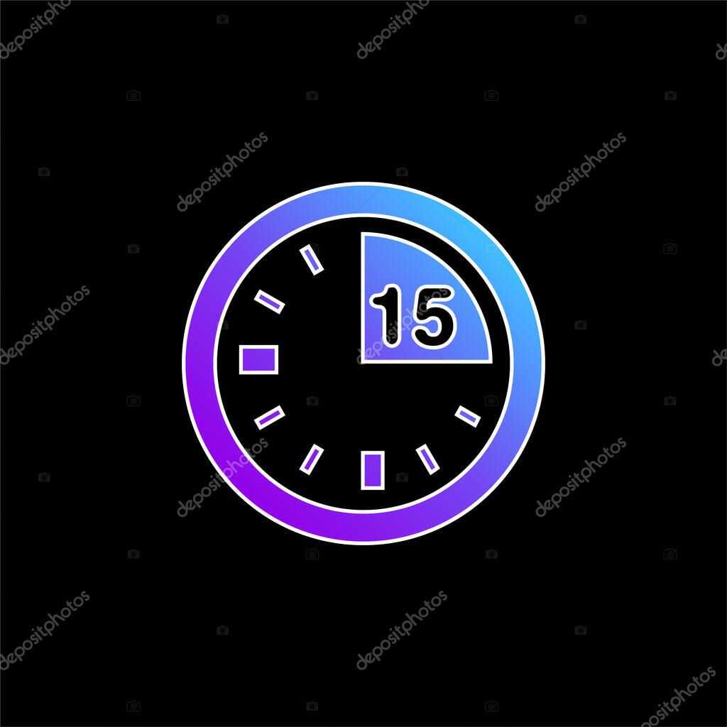 15 Minute Mark On Clock blue gradient vector icon
