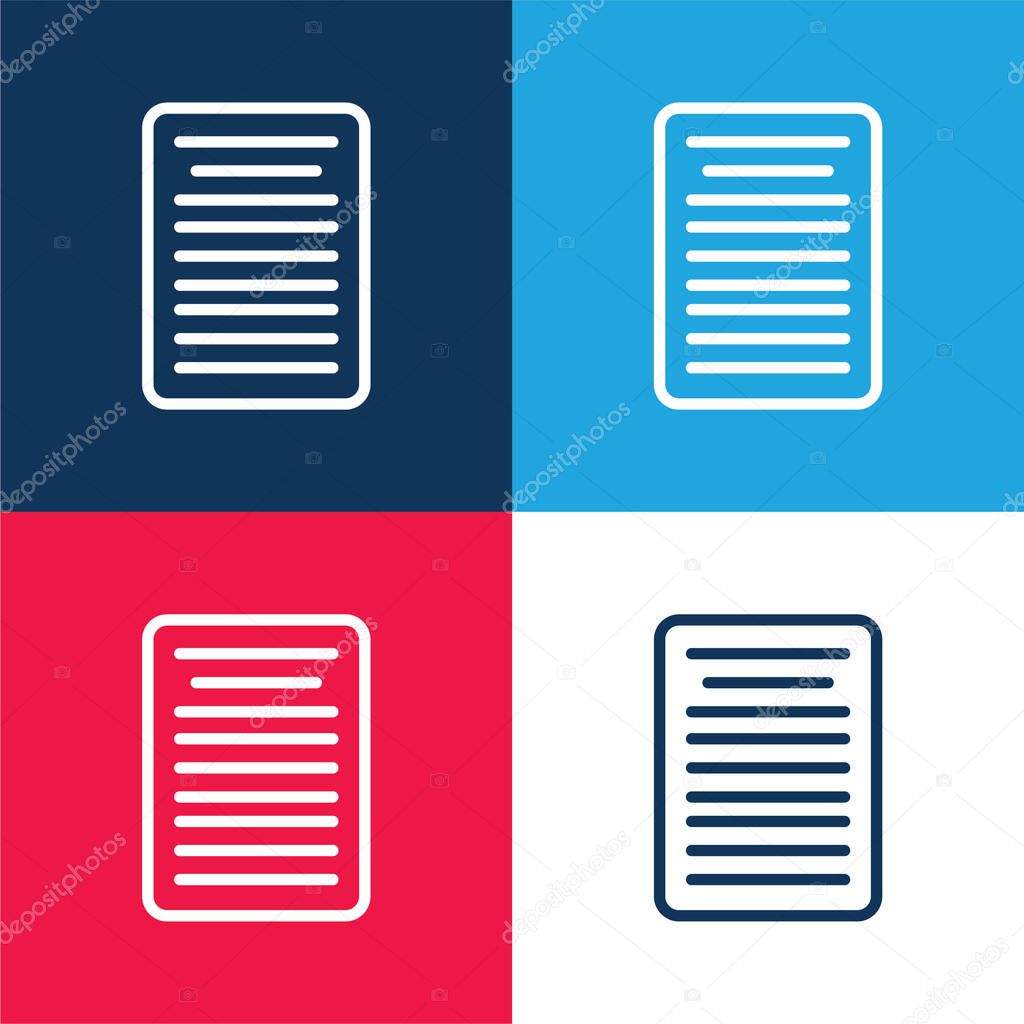 Basic Text Format blue and red four color minimal icon set