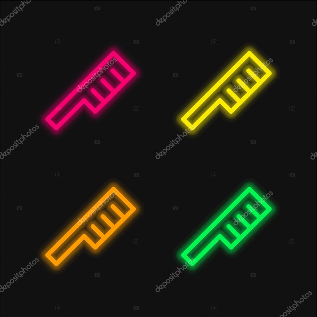 Angular Comb four color glowing neon vector icon