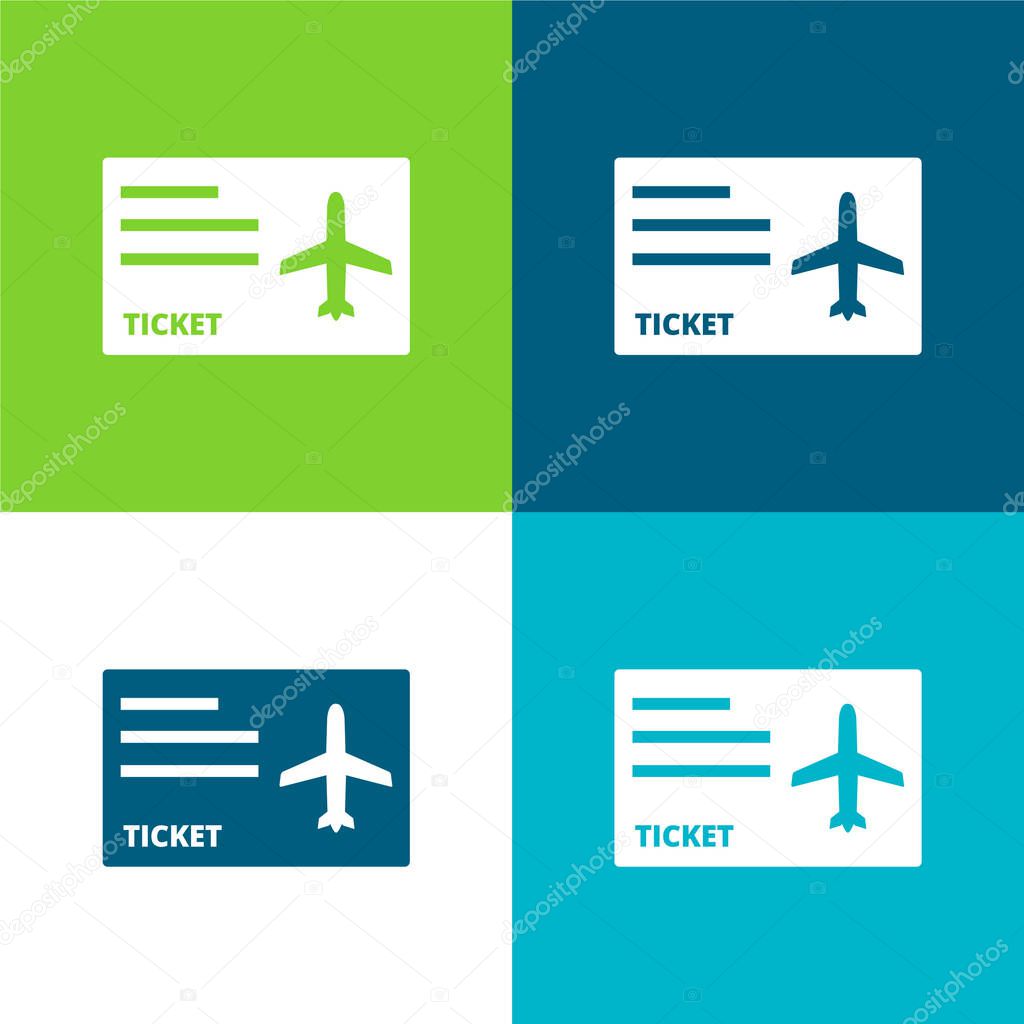 Airplane Flight Ticket Flat four color minimal icon set