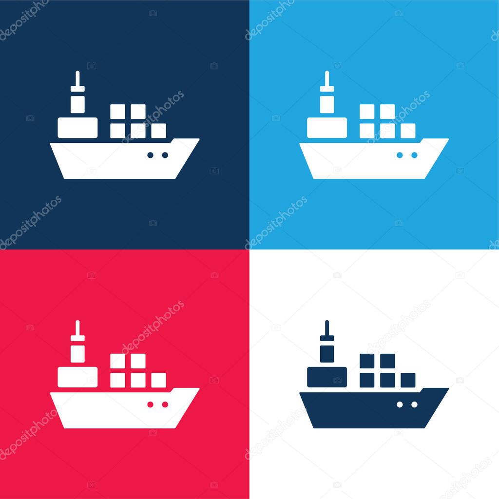 Boat With Containers blue and red four color minimal icon set