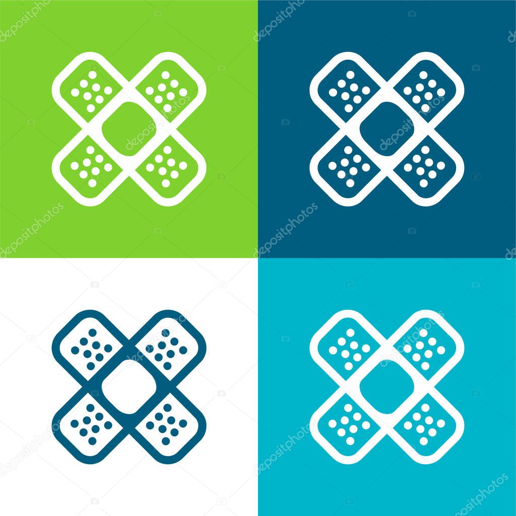 Band Aids Cross Flat four color minimal icon set