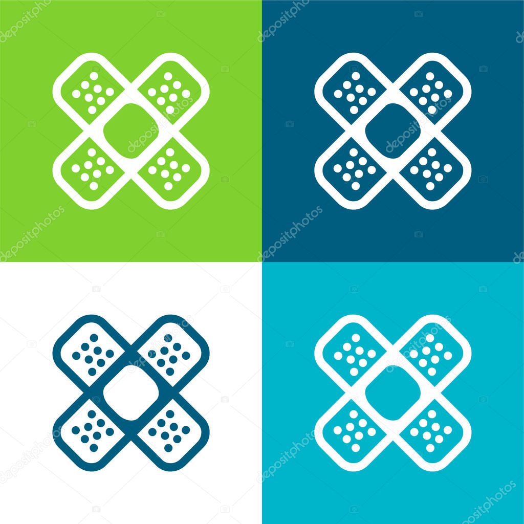 Band Aids Cross Flat four color minimal icon set