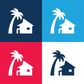 Beach House blue and red four color minimal icon set