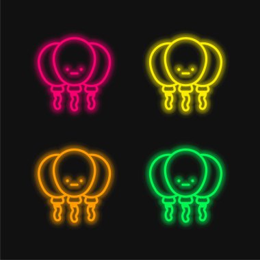 Dört renkli balonlar parlayan neon vektör simgesi