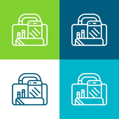 Evrak çantası Düz 4 renk minimal simgesi seti