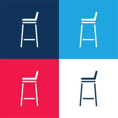 Tabure mavi ve kırmızı dört renk minimal simge seti