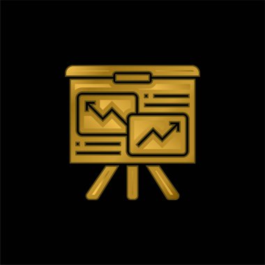 Analytics gold plated metalic icon or logo vector clipart