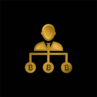Bitcoin Kullanıcı Aşağı Satır Sembol altın kaplama metalik simge veya logo vektörü