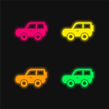 4x4 Araba Kenarı Görünümü 4 renkli neon vektör simgesi