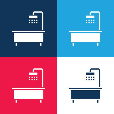 Küvet mavisi ve kırmızı dört renk minimal simge kümesi