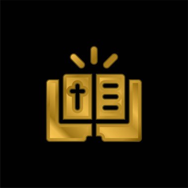 Bible gold plated metalic icon or logo vector clipart