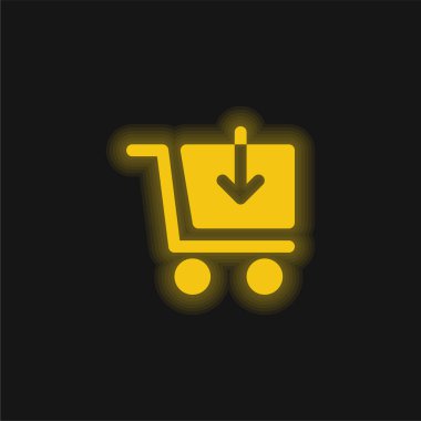 Add Cart yellow glowing neon icon clipart