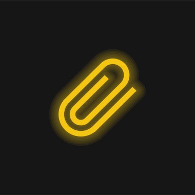 Döndürülmüş Kağıt Ataşının Arayüz Sembolünü Ekle Sarı parlak neon simgesi