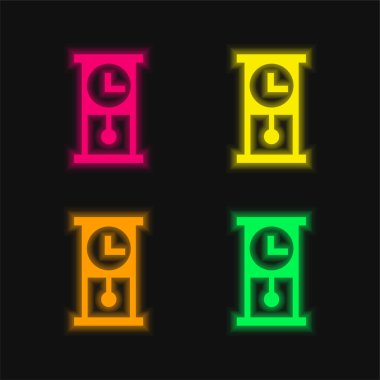 Antika Saat dört renkli parlayan neon vektör simgesi