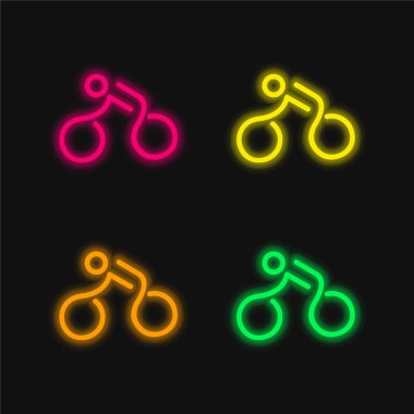 Bicycle Mounted By A Stick Man four color glowing neon vector icon clipart