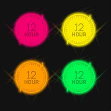 12 Saat 4 renk parlayan neon vektör simgesi