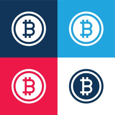 Bitcoin mavi ve kırmızı dört renk minimal simge kümesi