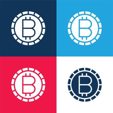Bitcoin mavi ve kırmızı dört renk minimal simge kümesi