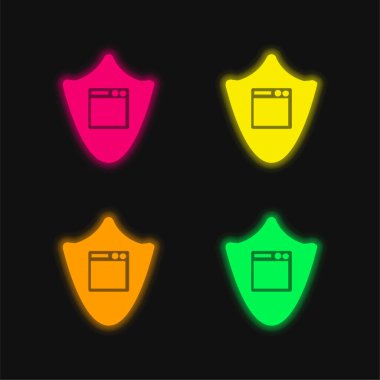 Uygulama Kalkanı dört renk parlayan neon vektör simgesi
