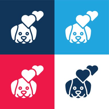 Hayvan terapisi mavi ve kırmızı dört renk simgesi seti