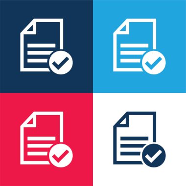 Accept File Or Checklist blue and red four color minimal icon set clipart