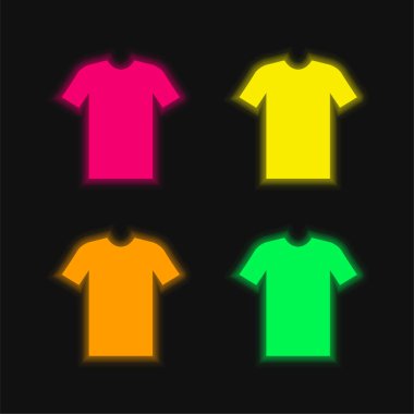 Siyah Tshirt dört renkli parlayan neon vektör simgesi