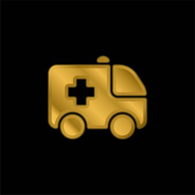 Ambülans altın kaplama metalik simge veya logo vektörü