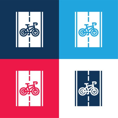 Bisiklet Yolu mavi ve kırmızı dört renk minimal simgesi seti