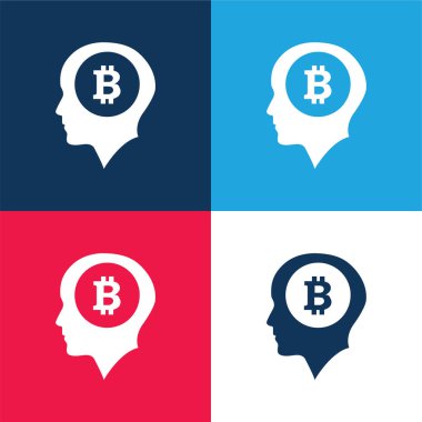 Bitcoin Sembolü Kafanın İçi Mavi ve Kırmızı Dört Renk Minimum Simgesi