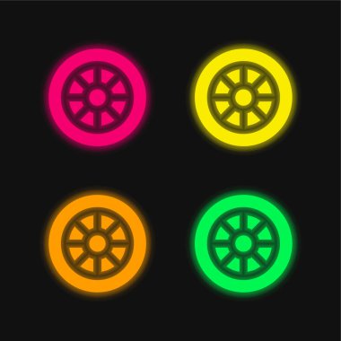 Alloy Wheel four color glowing neon vector icon clipart