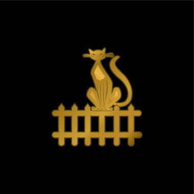 Black Cat On Fence gold plated metalic icon or logo vector clipart