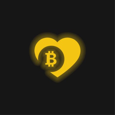 Bitcoin Love Heart sarı parlak neon ikonu