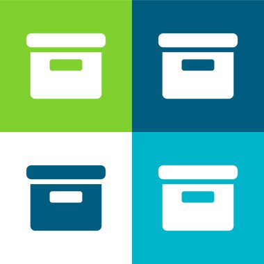 Arşiv Doldurulmuş Kutu Düz Dört renk minimal simgesi seti