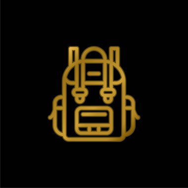 Sırt çantası altın kaplamalı metalik simge veya logo vektörü