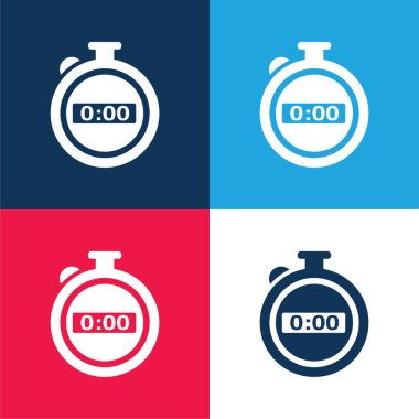 Siyah Kronometre mavi ve kırmızı dört renk minimal simgesi