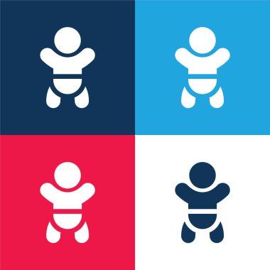 Baby blue and red four color minimal icon set clipart