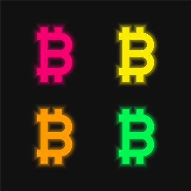 Bitcoin dört renk parlayan neon vektör simgesi