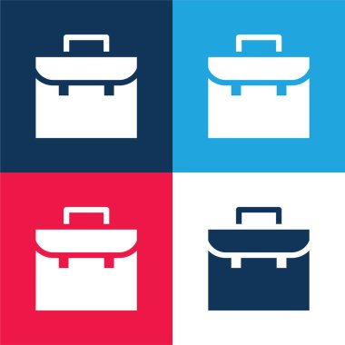 Evrak çantası mavi ve kırmızı dört renk minimal simge kümesi