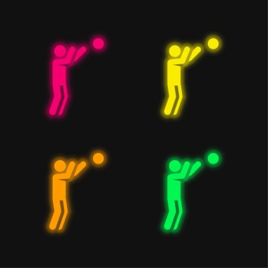 Basketbol oyuncusu dört renk parlayan neon vektör simgesi