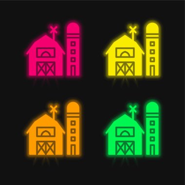 Barn dört renk parlayan neon vektör simgesi