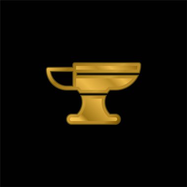 Anvil gold plated metalic icon or logo vector clipart
