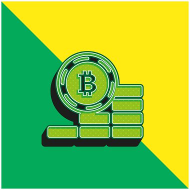 Bitcoin Yükselen Para Yeşil ve Sarı 3D vektör simgesi logosu
