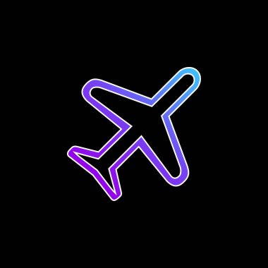 Airplane Rotated Diagonal Transport Outlined Symbol blue gradient vector icon clipart
