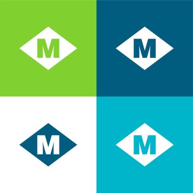 Barcelona Metro Logosu Düz 4 renk simgesi seti