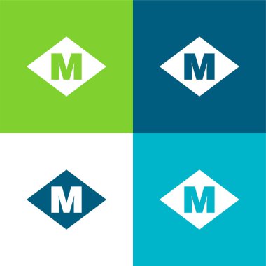 Barcelona Metro Logosu Düz 4 renk simgesi seti