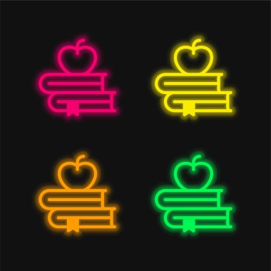 Kitap dört renk parlayan neon vektör simgesi