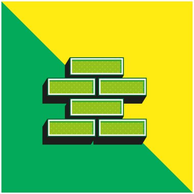 Tuğla Duvar Yeşil ve Sarı 3D vektör simgesi logosu