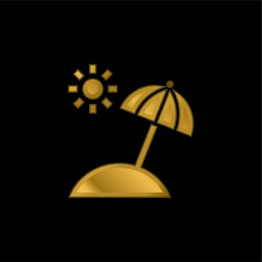 Plaj altın kaplamalı metalik simge veya logo vektörü
