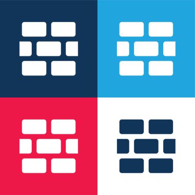 Tuğla duvar mavi ve kırmızı dört renk minimal simge kümesi